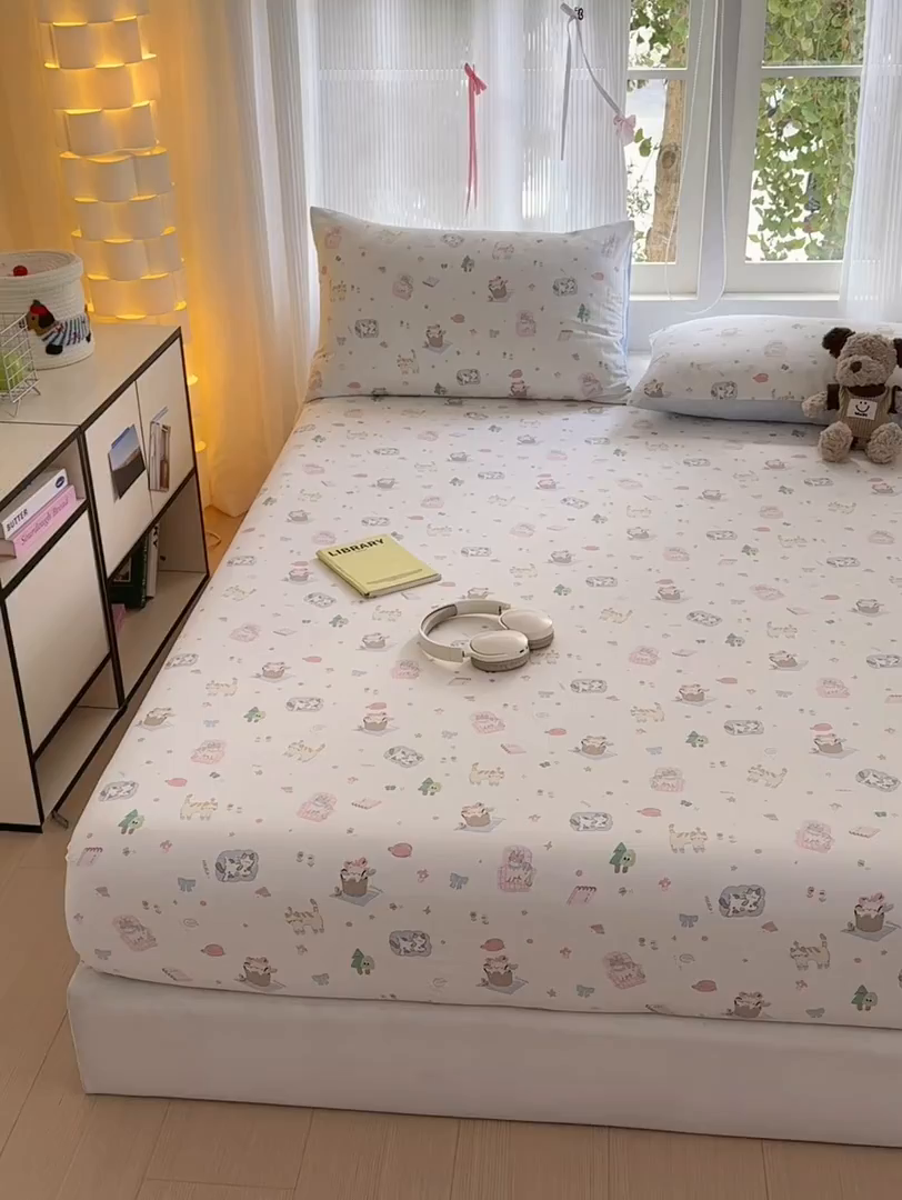 91家纺网 家纺一手货源 找家纺 清雅福 2025新款全棉柔软印花系列单床笠 滚滚绣球团