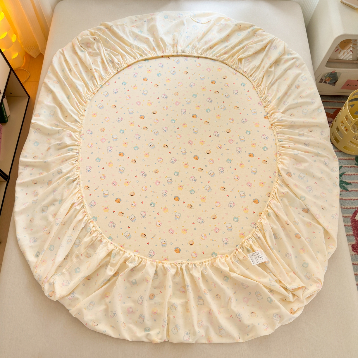 91家纺网 家纺一手货源 找家纺 清雅福 2025新款全棉柔软印花系列单床笠 蜜罐猫猫