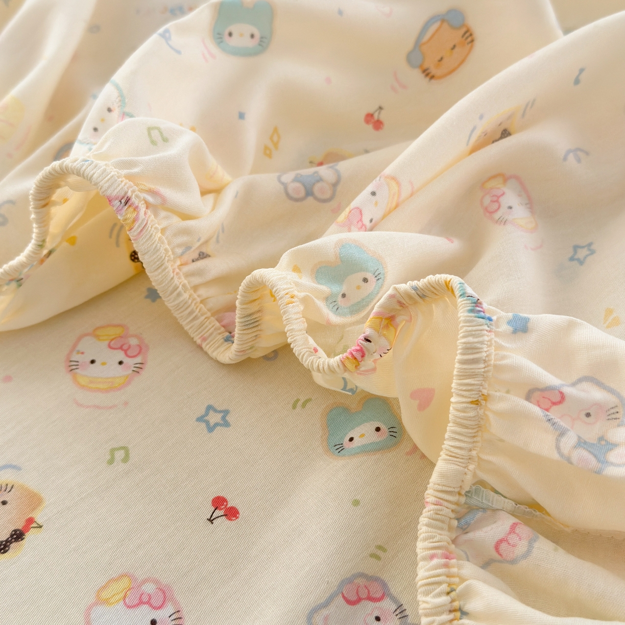 91家纺网 家纺一手货源 找家纺 清雅福 2025新款全棉柔软印花系列单床笠 蜜罐猫猫