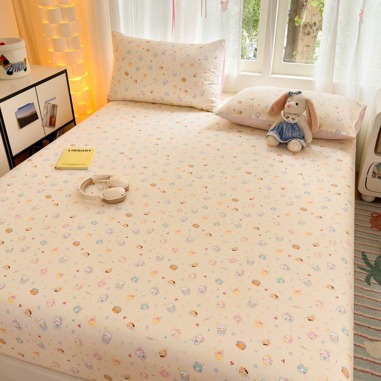 91家纺网 家纺一手货源 找家纺 清雅福 2025新款全棉柔软印花系列单床笠 蜜罐猫猫