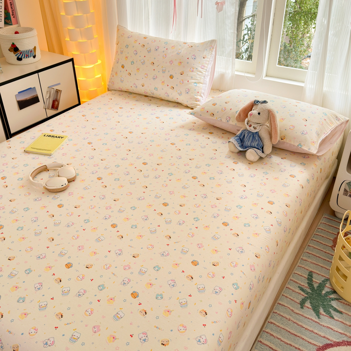 91家纺网 家纺一手货源 找家纺 清雅福 2025新款全棉柔软印花系列单床笠 蜜罐猫猫