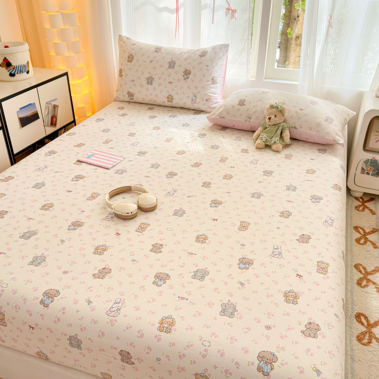 91家纺网 家纺一手货源 找家纺 清雅福 2025新款全棉柔软印花系列单床笠 奶酪幼儿园