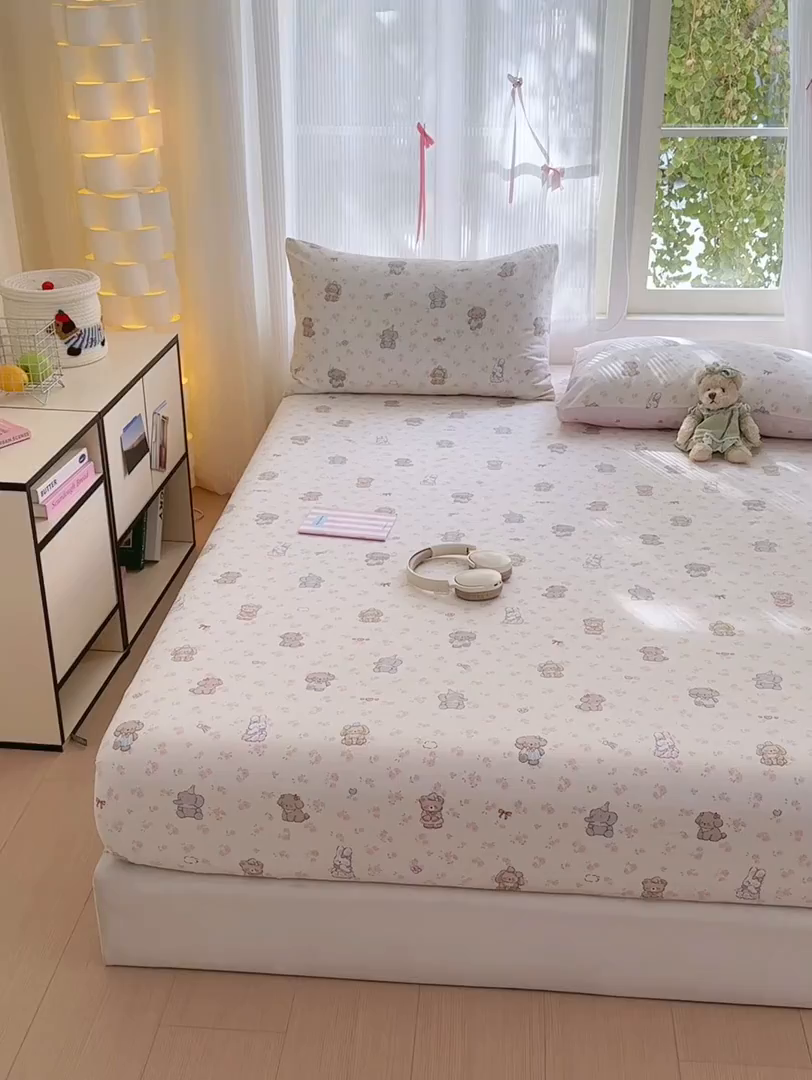 91家纺网 家纺一手货源 找家纺 清雅福 2025新款全棉柔软印花系列单床笠 奶酪幼儿园