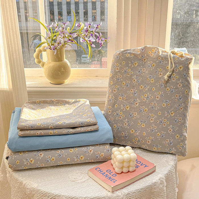 一比一家纺 2026新款古法水洗仿棉云感纱A类四件套 白兰地