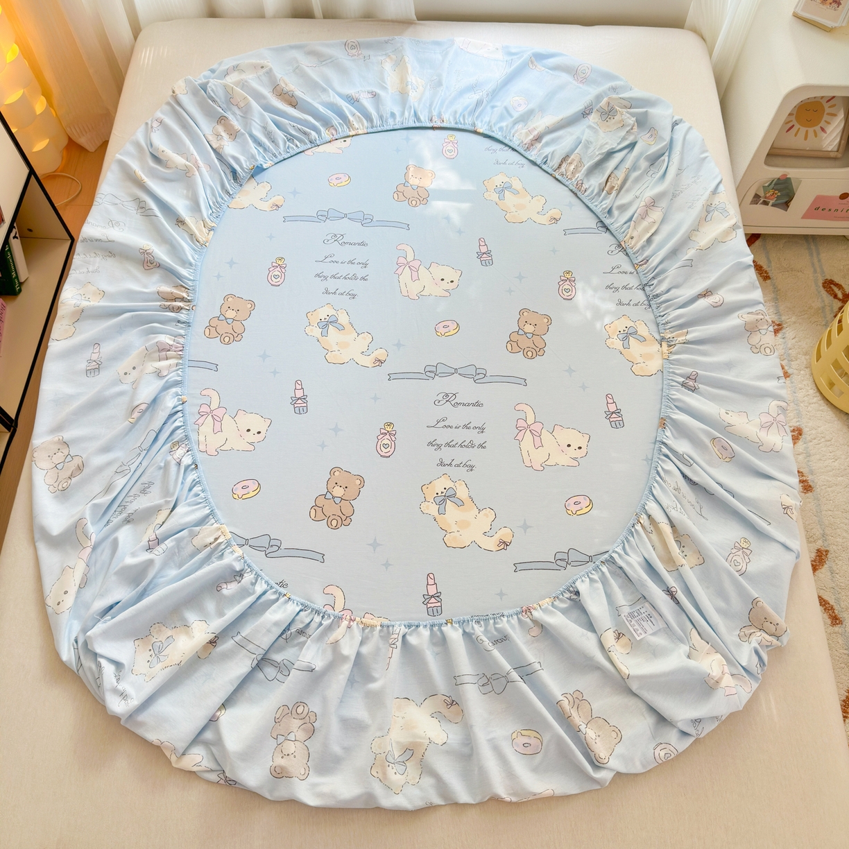 91家纺网 家纺一手货源 找家纺 清雅福 2025新款全棉柔软印花系列单床笠 奶油阿布-兰