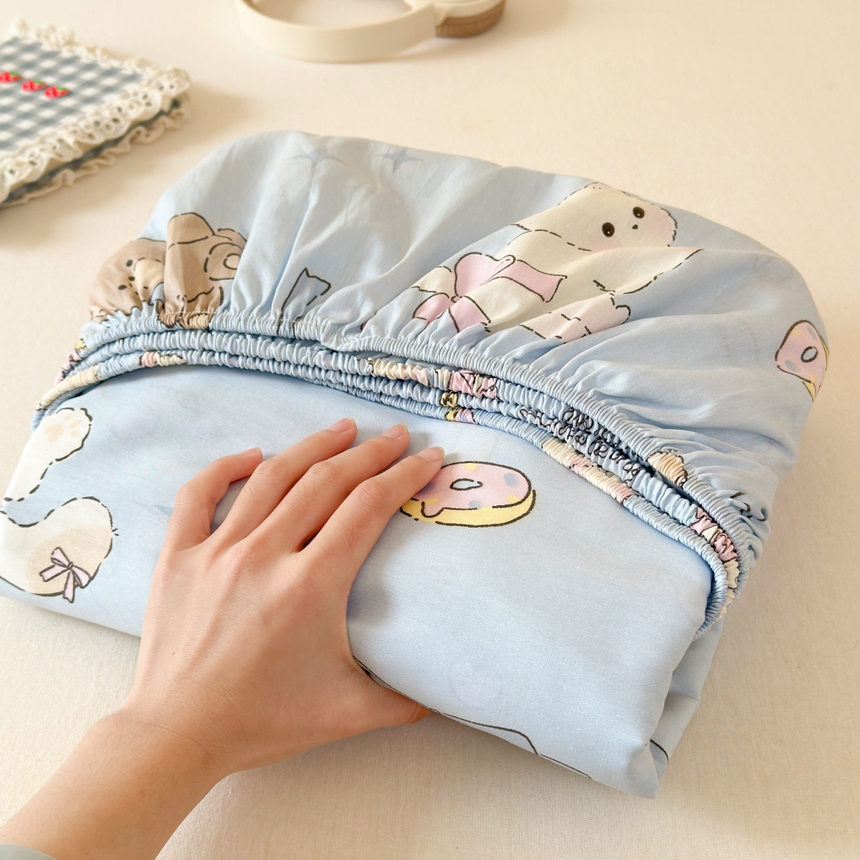 91家纺网 家纺一手货源 找家纺 清雅福 2025新款全棉柔软印花系列单床笠 奶油阿布-兰