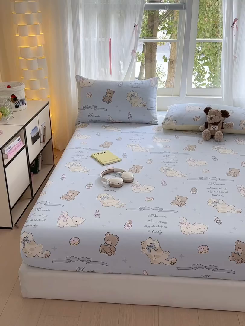 91家纺网 家纺一手货源 找家纺 清雅福 2025新款全棉柔软印花系列单床笠 奶油阿布-兰