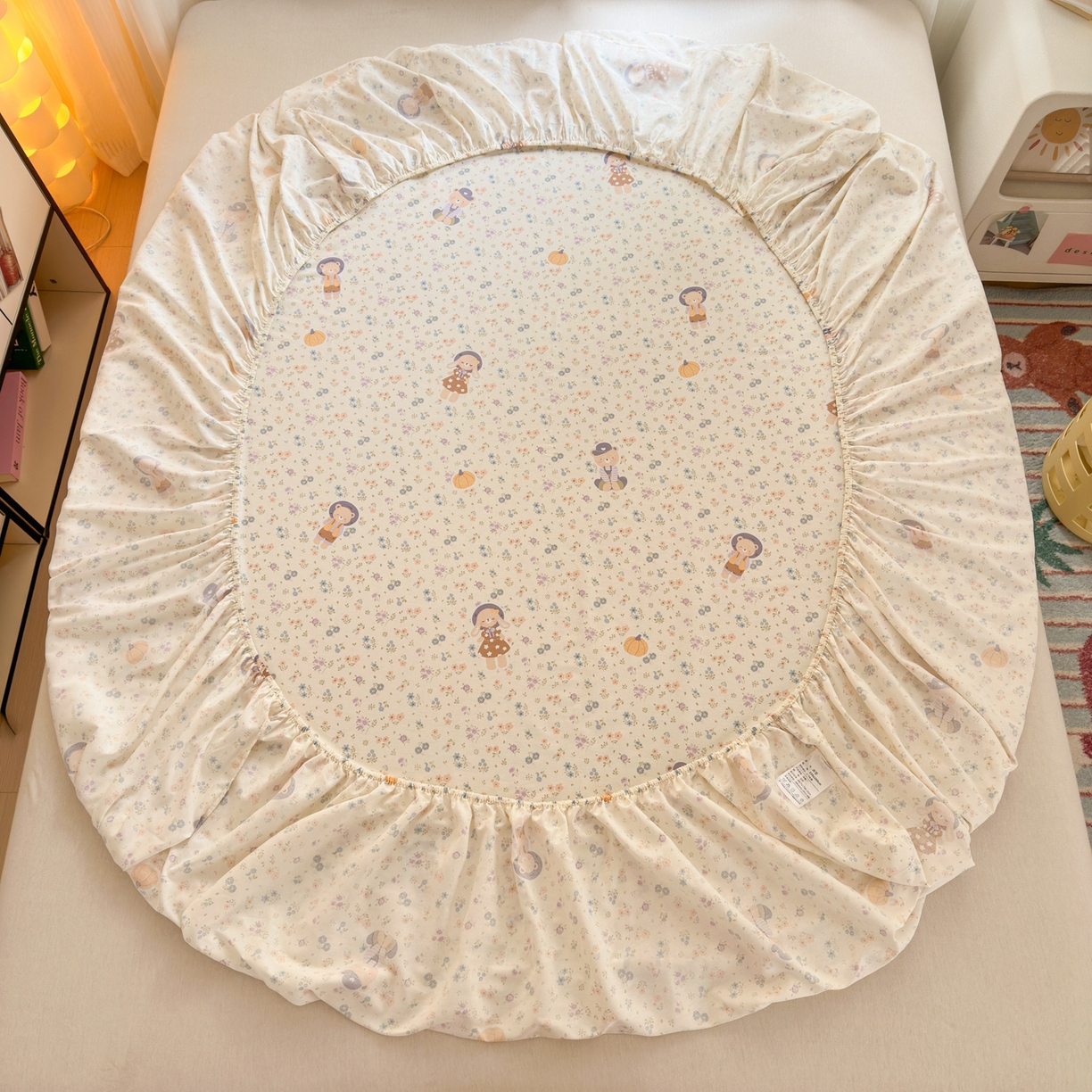 91家纺网 家纺一手货源 找家纺 清雅福 2025新款全棉柔软印花系列单床笠 碎花兔熊