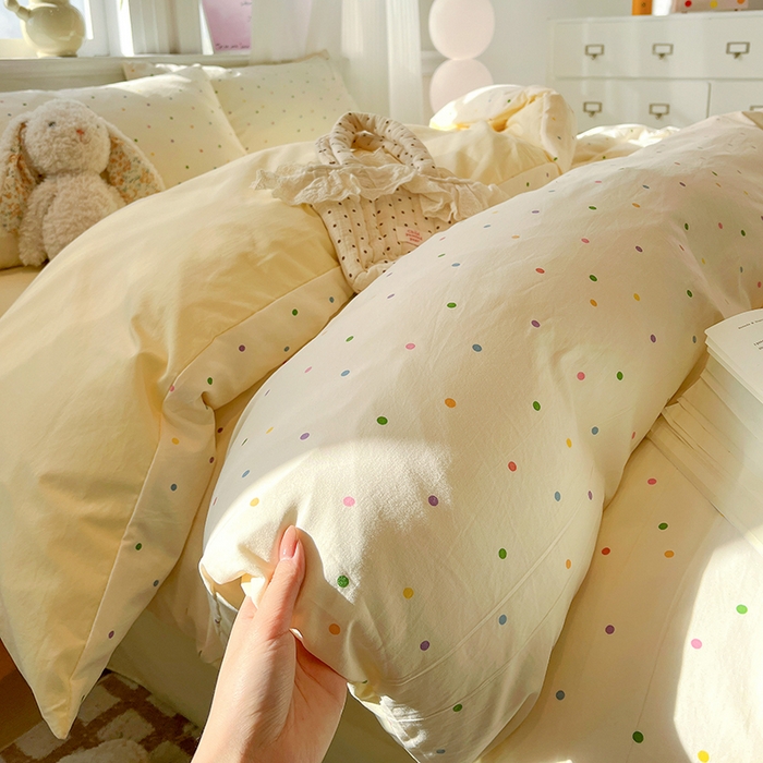 91家纺网 家纺一手货源 找家纺 一比一家纺 2026新款古法水洗仿棉云感纱A类四件套 彩波波