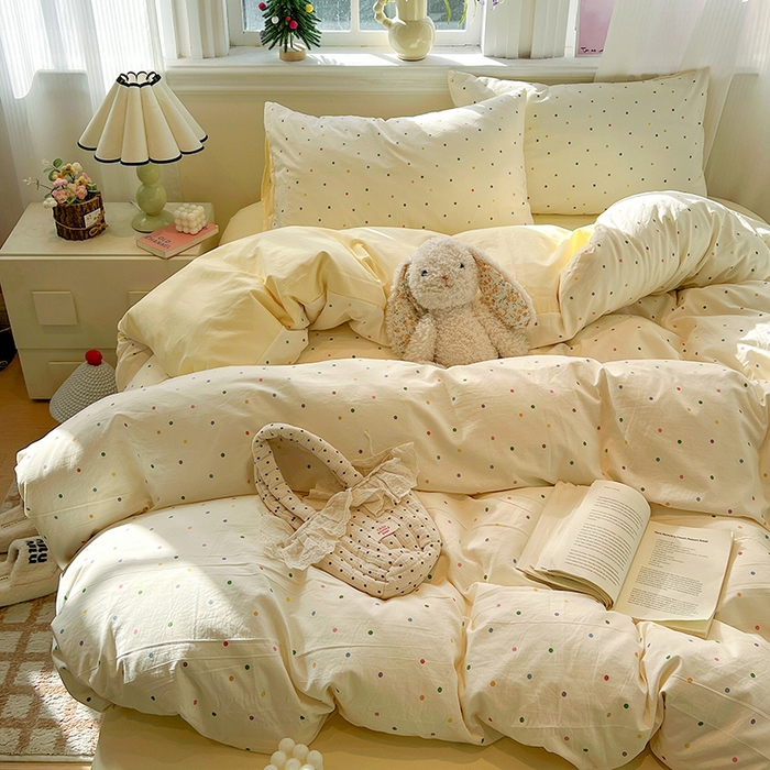 91家纺网 家纺一手货源 找家纺 一比一家纺 2026新款古法水洗仿棉云感纱A类四件套 彩波波