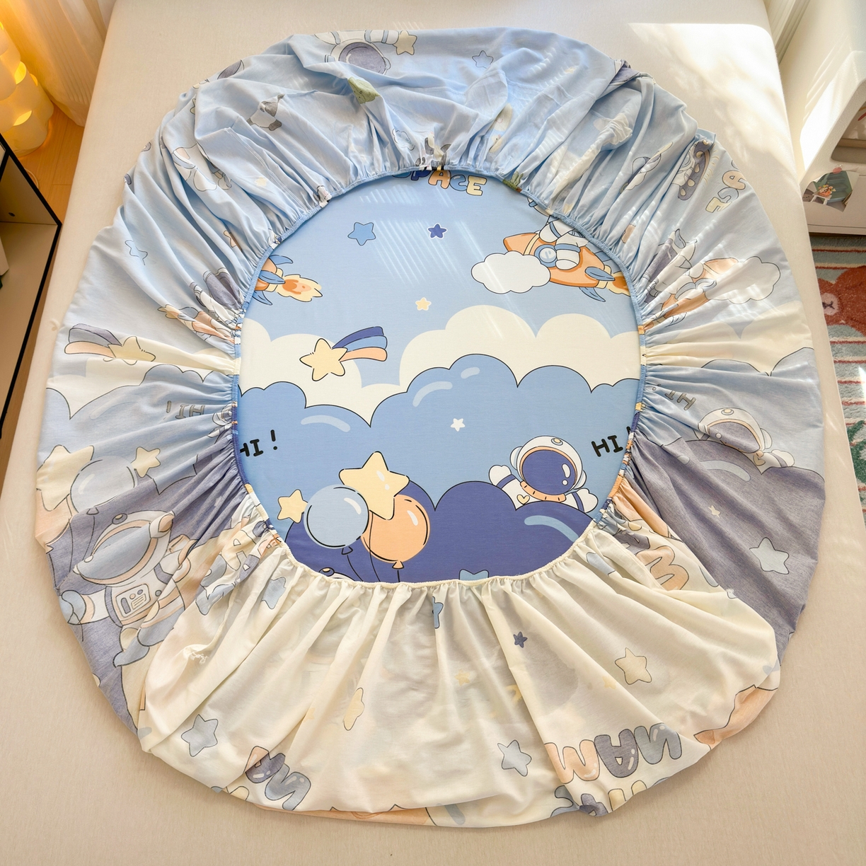 91家纺网 家纺一手货源 找家纺 清雅福 2025新款全棉柔软印花系列单床笠 太空梦乐园