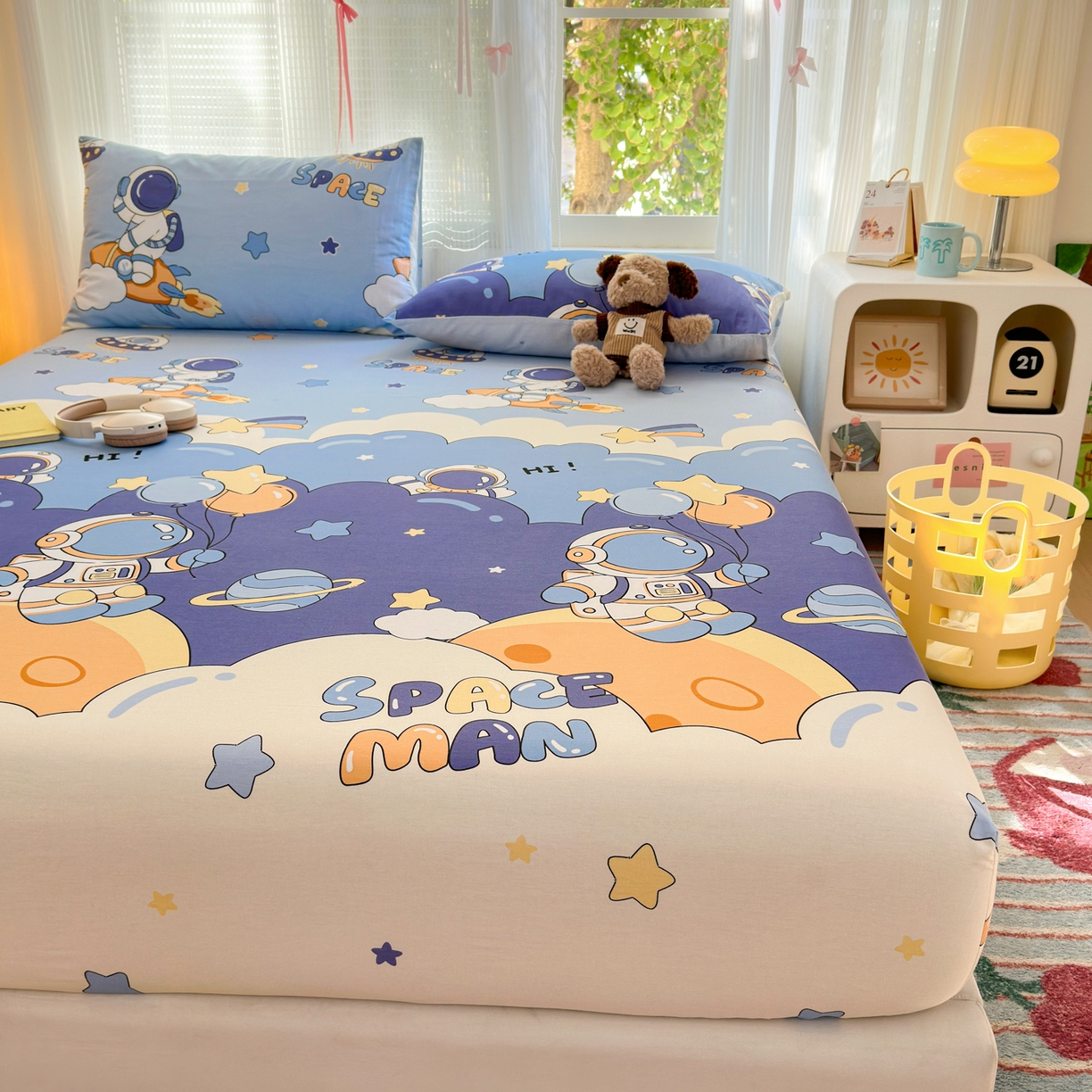 91家纺网 家纺一手货源 找家纺 清雅福 2025新款全棉柔软印花系列单床笠 太空梦乐园