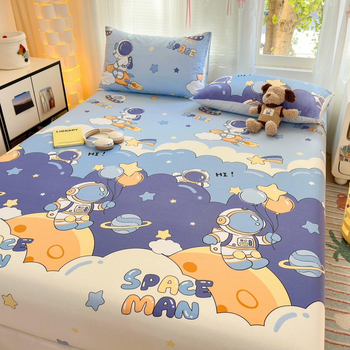 91家纺网 家纺一手货源 找家纺 清雅福 2025新款全棉柔软印花系列单床笠 太空梦乐园