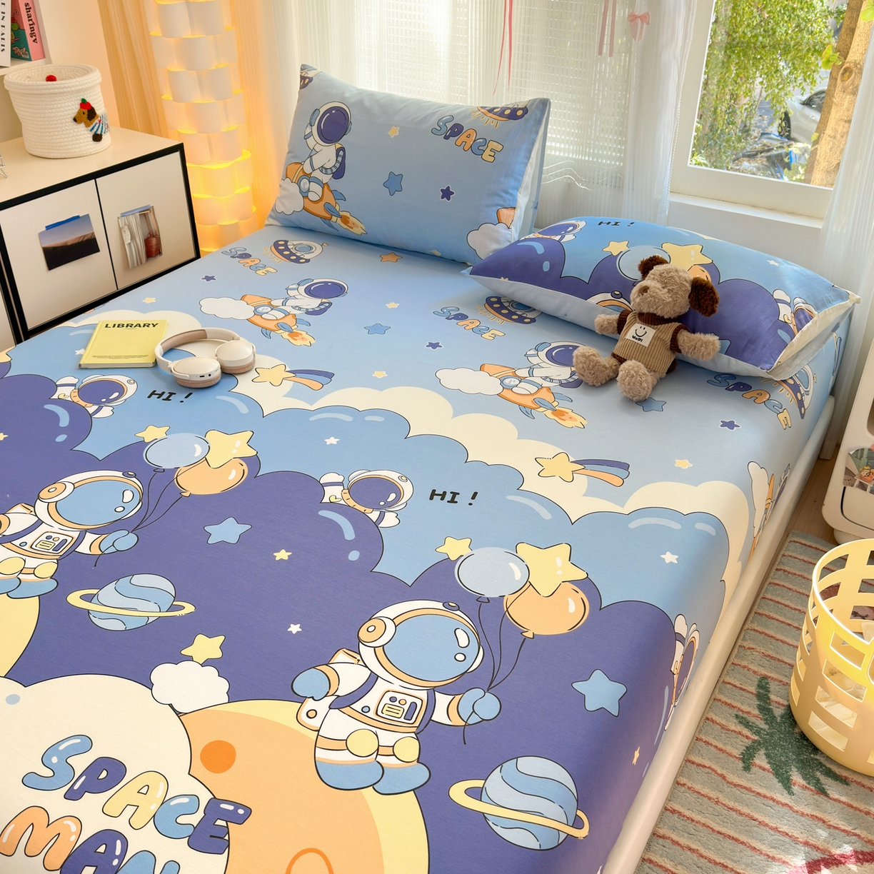 91家纺网 家纺一手货源 找家纺 清雅福 2025新款全棉柔软印花系列单床笠 太空梦乐园