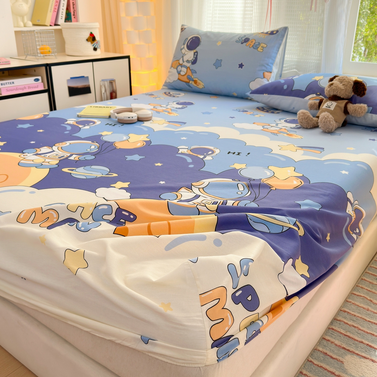 91家纺网 家纺一手货源 找家纺 清雅福 2025新款全棉柔软印花系列单床笠 太空梦乐园