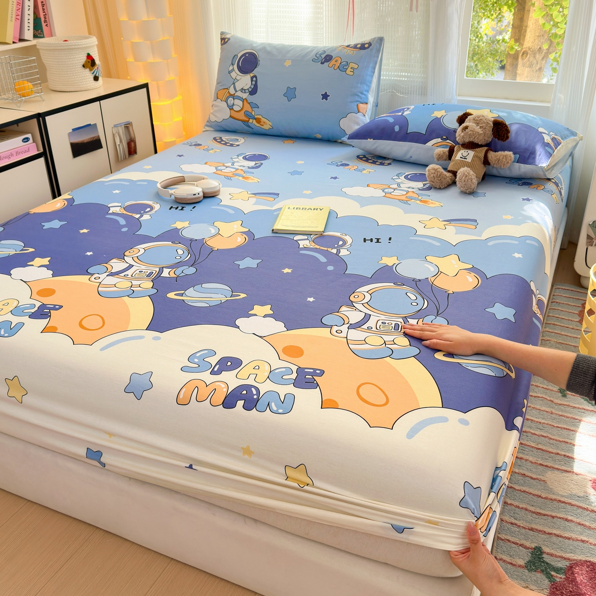 91家纺网 家纺一手货源 找家纺 清雅福 2025新款全棉柔软印花系列单床笠 太空梦乐园