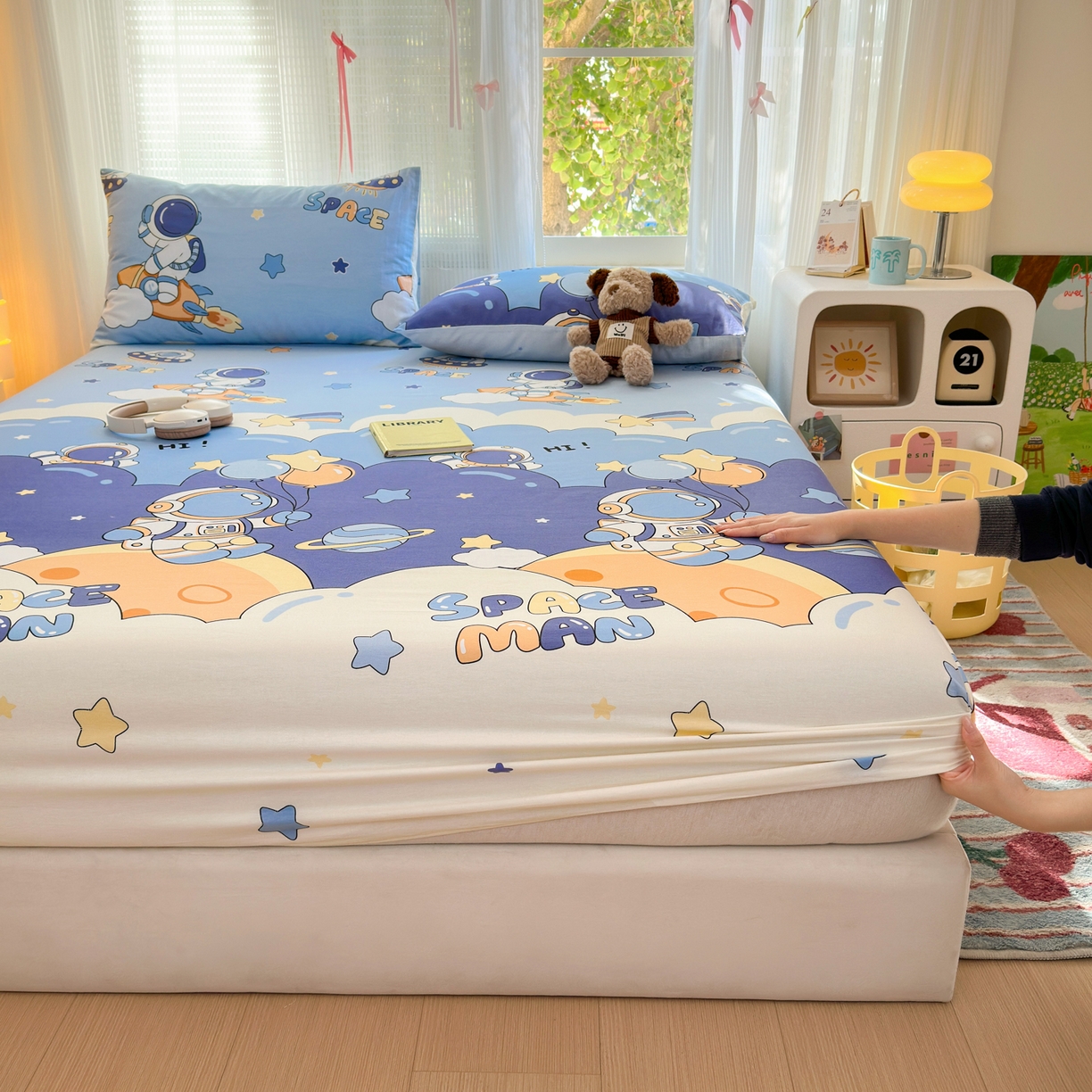 91家纺网 家纺一手货源 找家纺 清雅福 2025新款全棉柔软印花系列单床笠 太空梦乐园