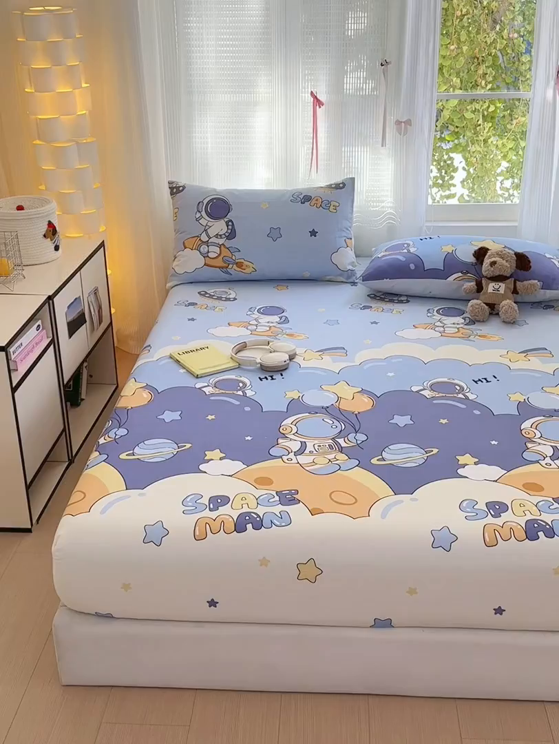 91家纺网 家纺一手货源 找家纺 清雅福 2025新款全棉柔软印花系列单床笠 太空梦乐园