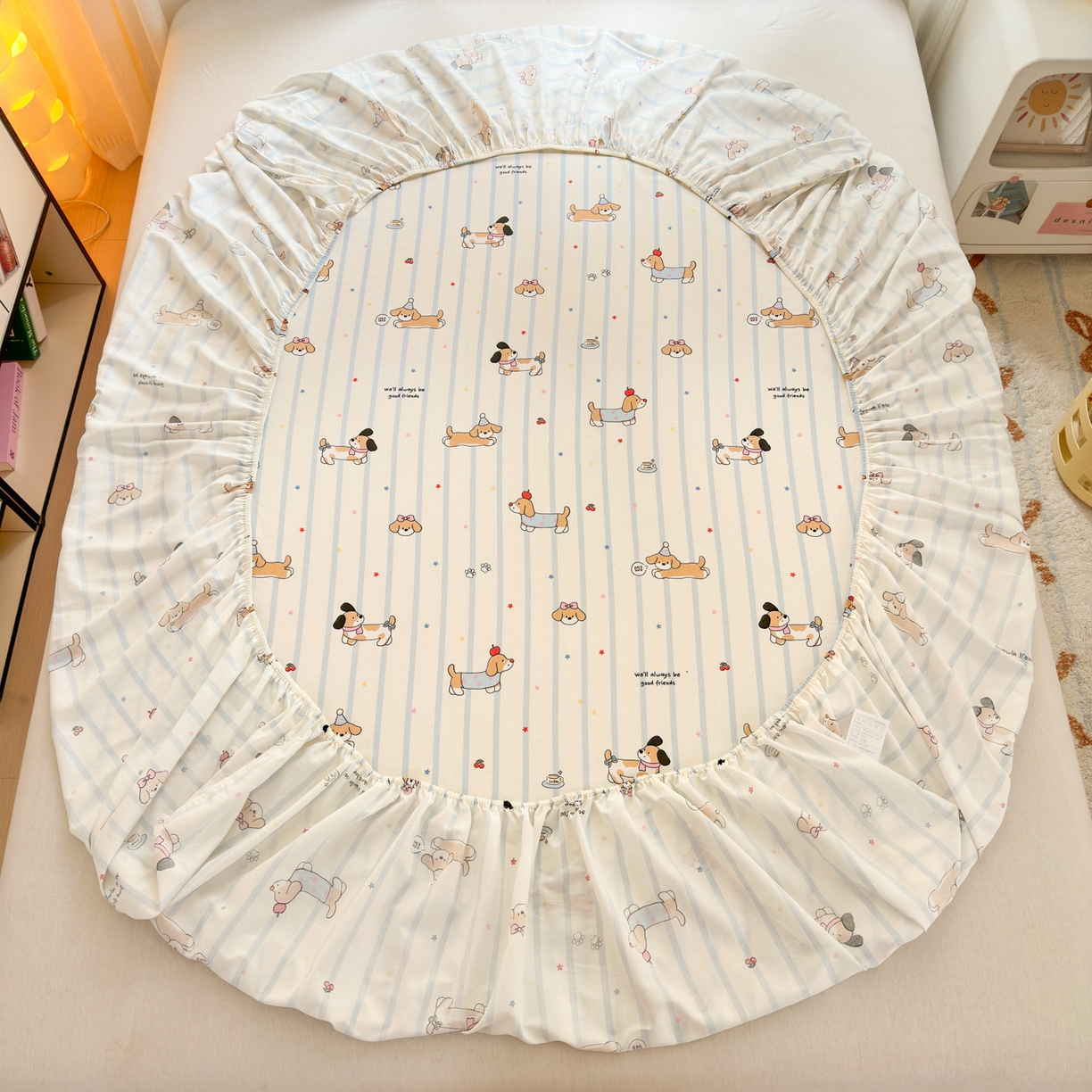 91家纺网 家纺一手货源 找家纺 清雅福 2025新款全棉柔软印花系列单床笠 糖纸童年