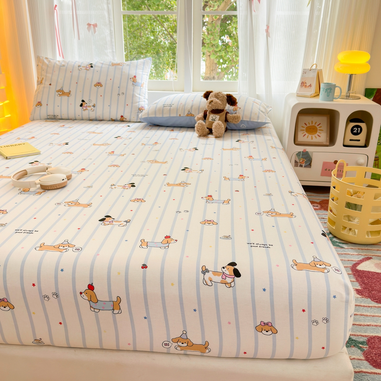 91家纺网 家纺一手货源 找家纺 清雅福 2025新款全棉柔软印花系列单床笠 糖纸童年