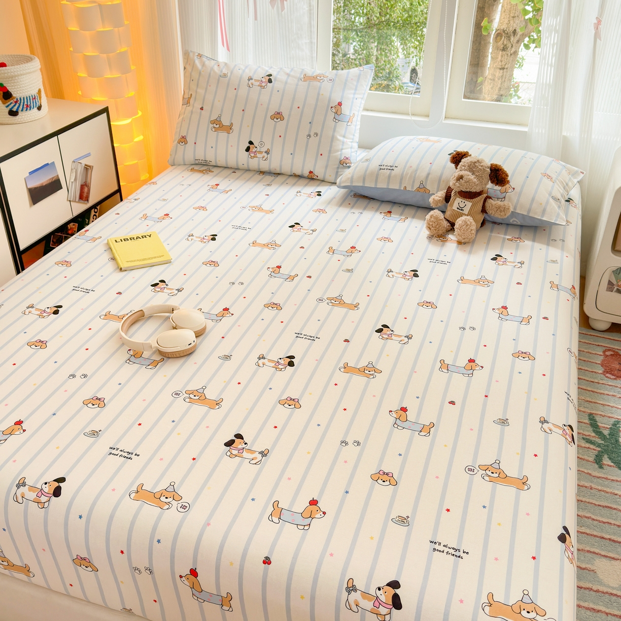 91家纺网 家纺一手货源 找家纺 清雅福 2025新款全棉柔软印花系列单床笠 糖纸童年