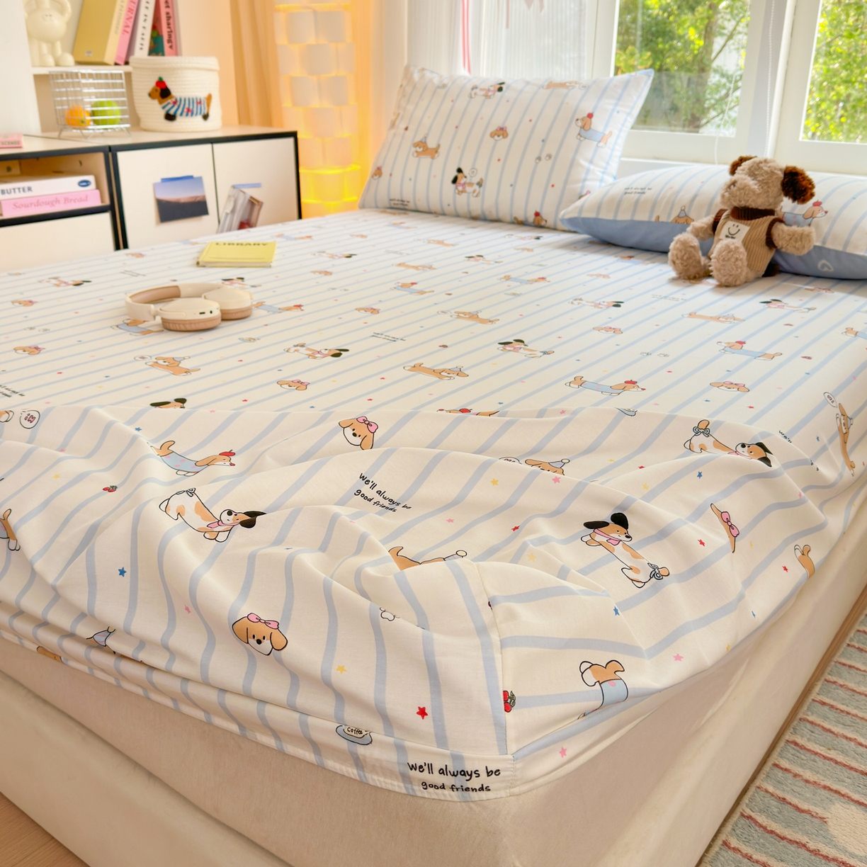 91家纺网 家纺一手货源 找家纺 清雅福 2025新款全棉柔软印花系列单床笠 糖纸童年