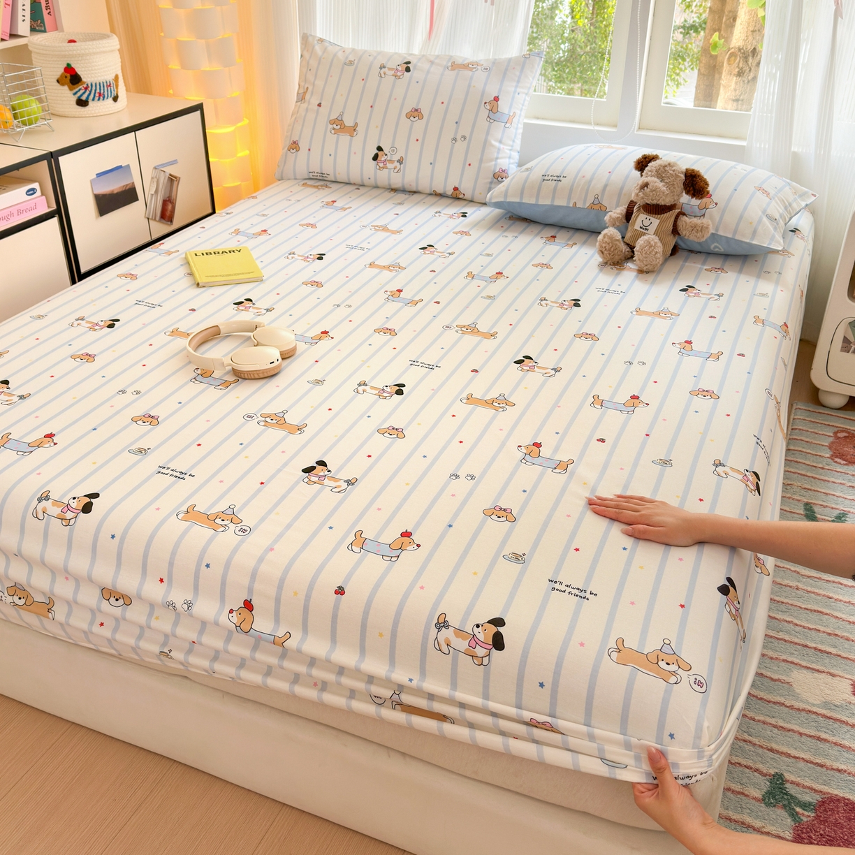 91家纺网 家纺一手货源 找家纺 清雅福 2025新款全棉柔软印花系列单床笠 糖纸童年