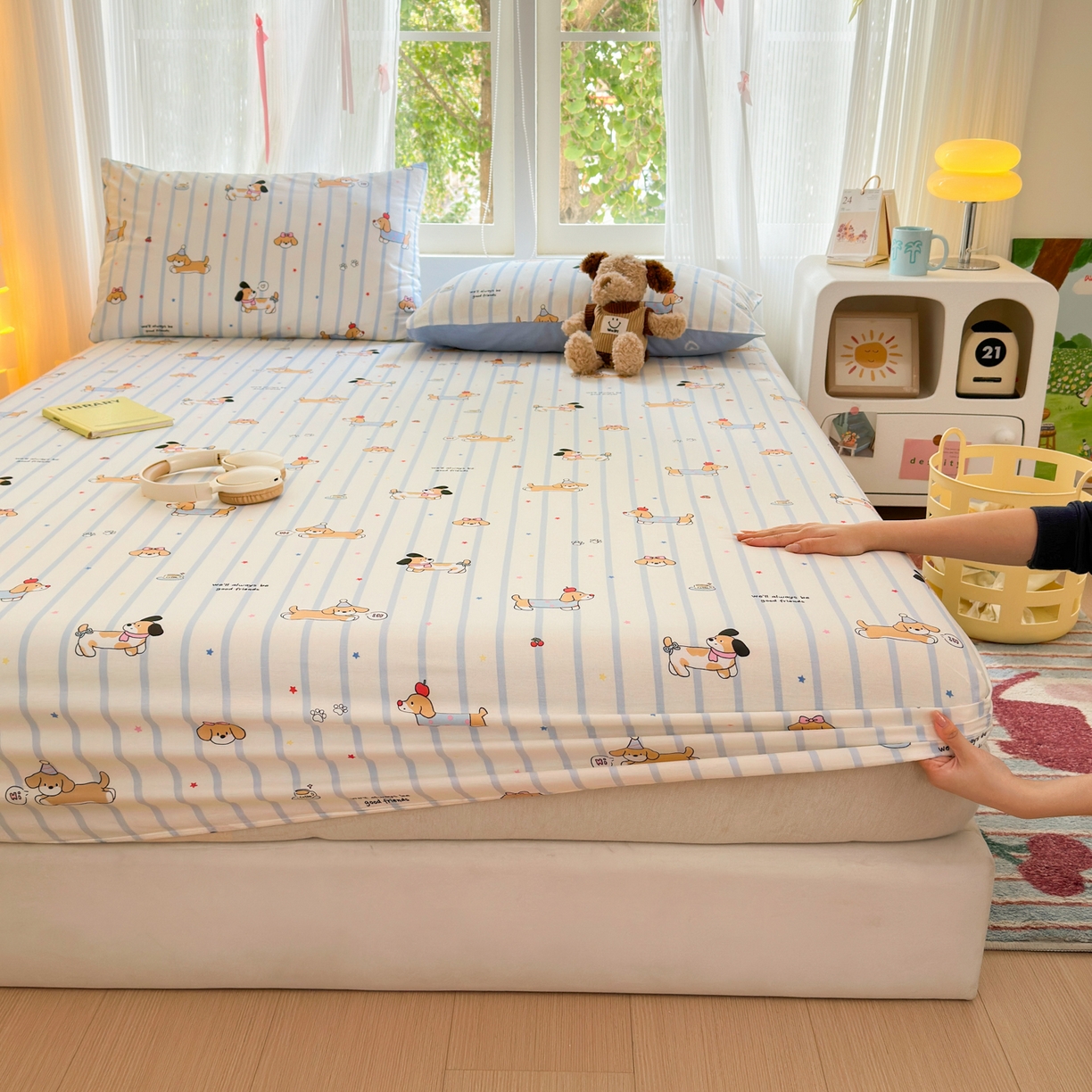 91家纺网 家纺一手货源 找家纺 清雅福 2025新款全棉柔软印花系列单床笠 糖纸童年