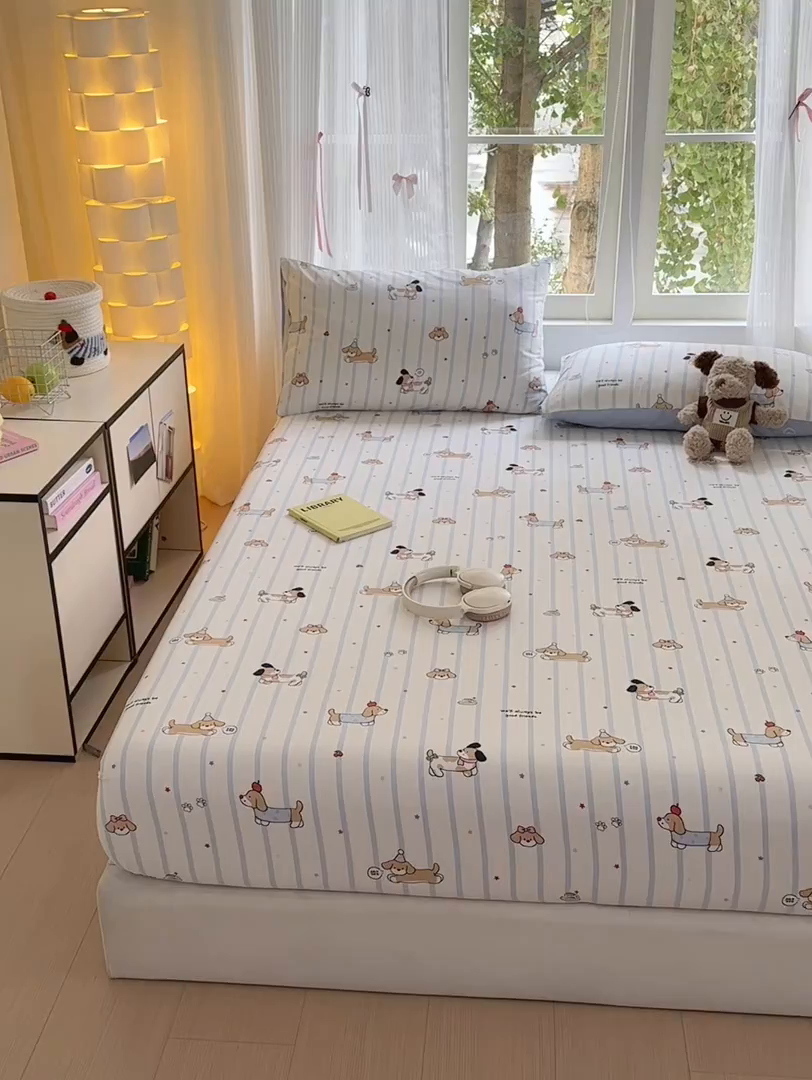 91家纺网 家纺一手货源 找家纺 清雅福 2025新款全棉柔软印花系列单床笠 糖纸童年