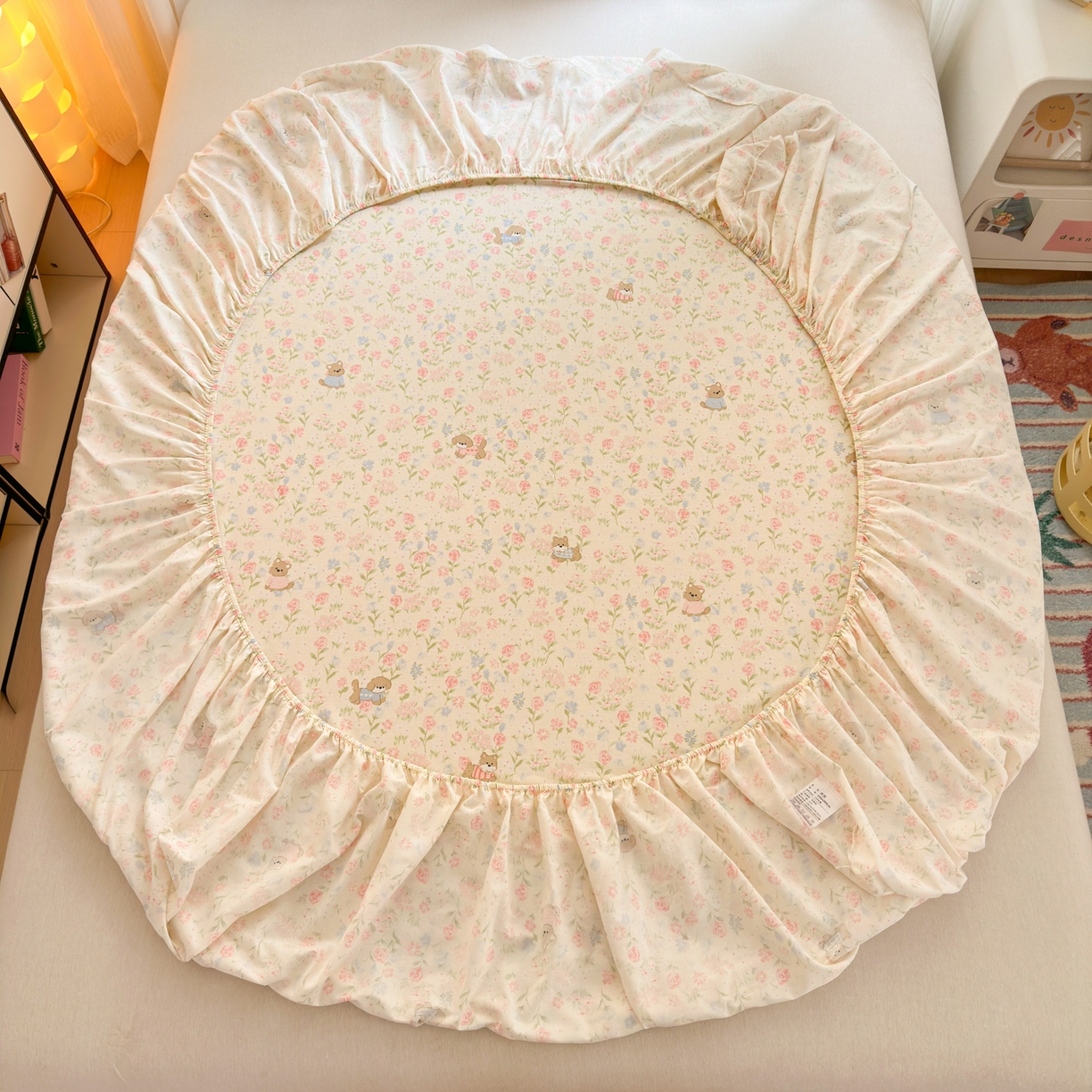 91家纺网 家纺一手货源 找家纺 清雅福 2025新款全棉柔软印花系列单床笠 甜莓手记-米