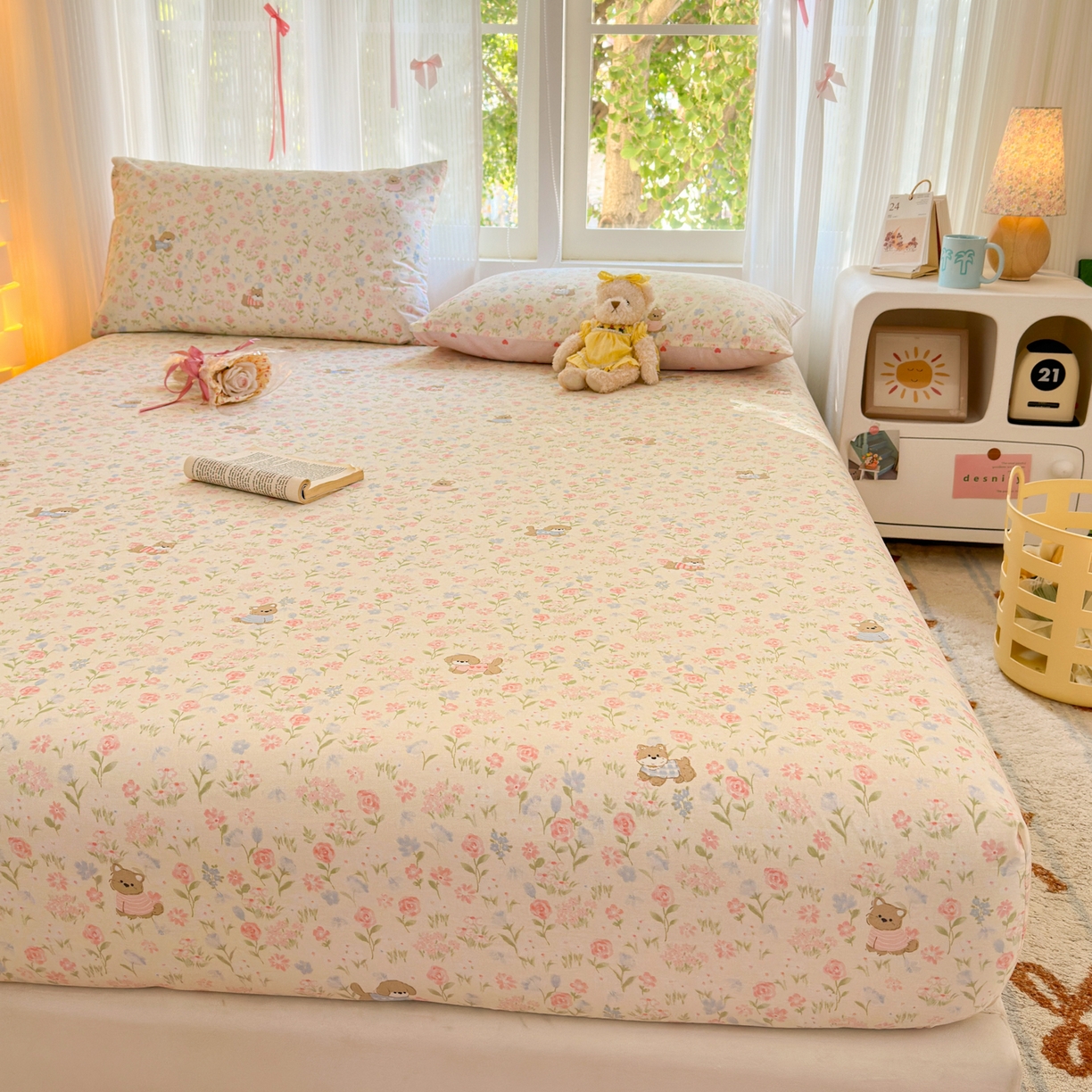 91家纺网 家纺一手货源 找家纺 清雅福 2025新款全棉柔软印花系列单床笠 甜莓手记-米