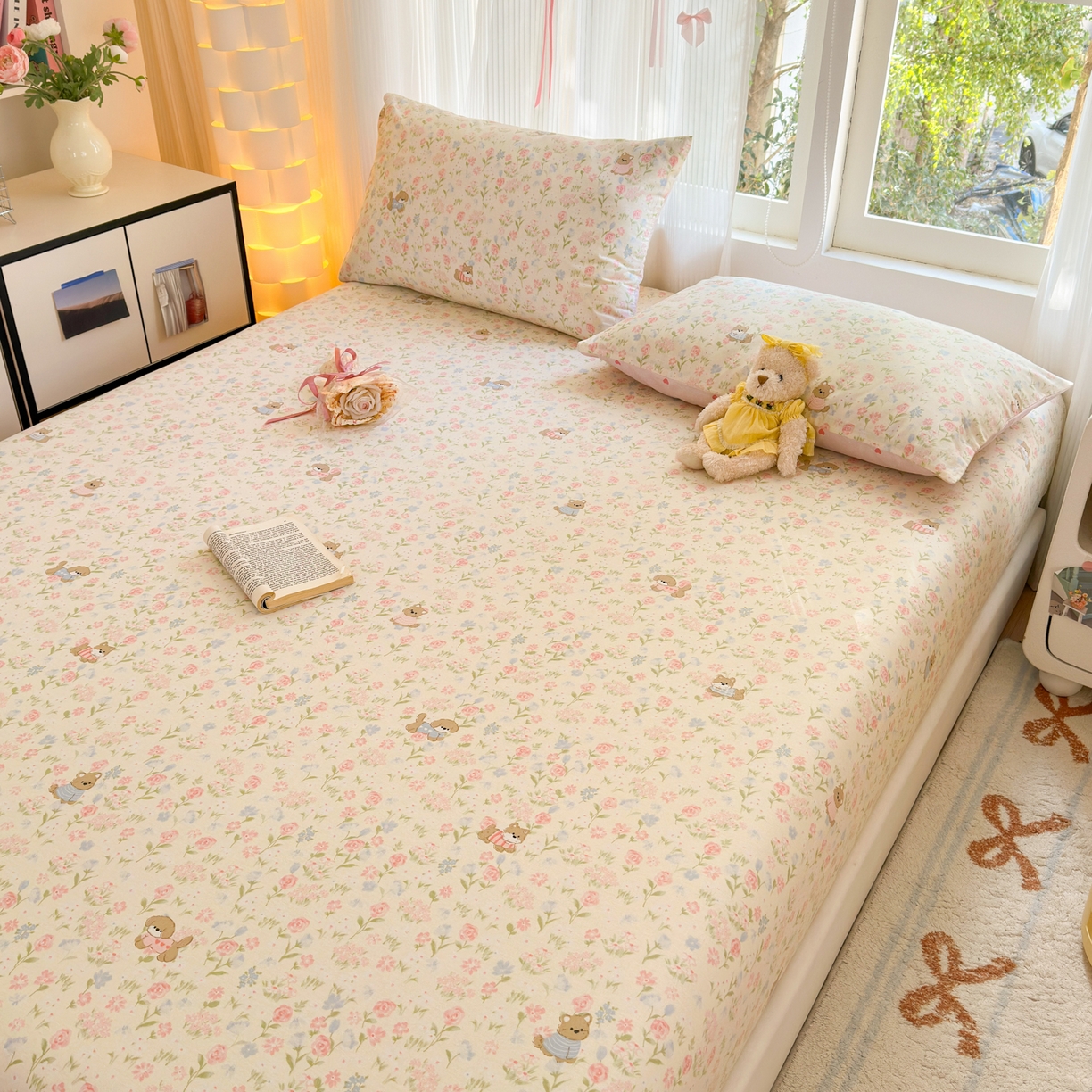 91家纺网 家纺一手货源 找家纺 清雅福 2025新款全棉柔软印花系列单床笠 甜莓手记-米