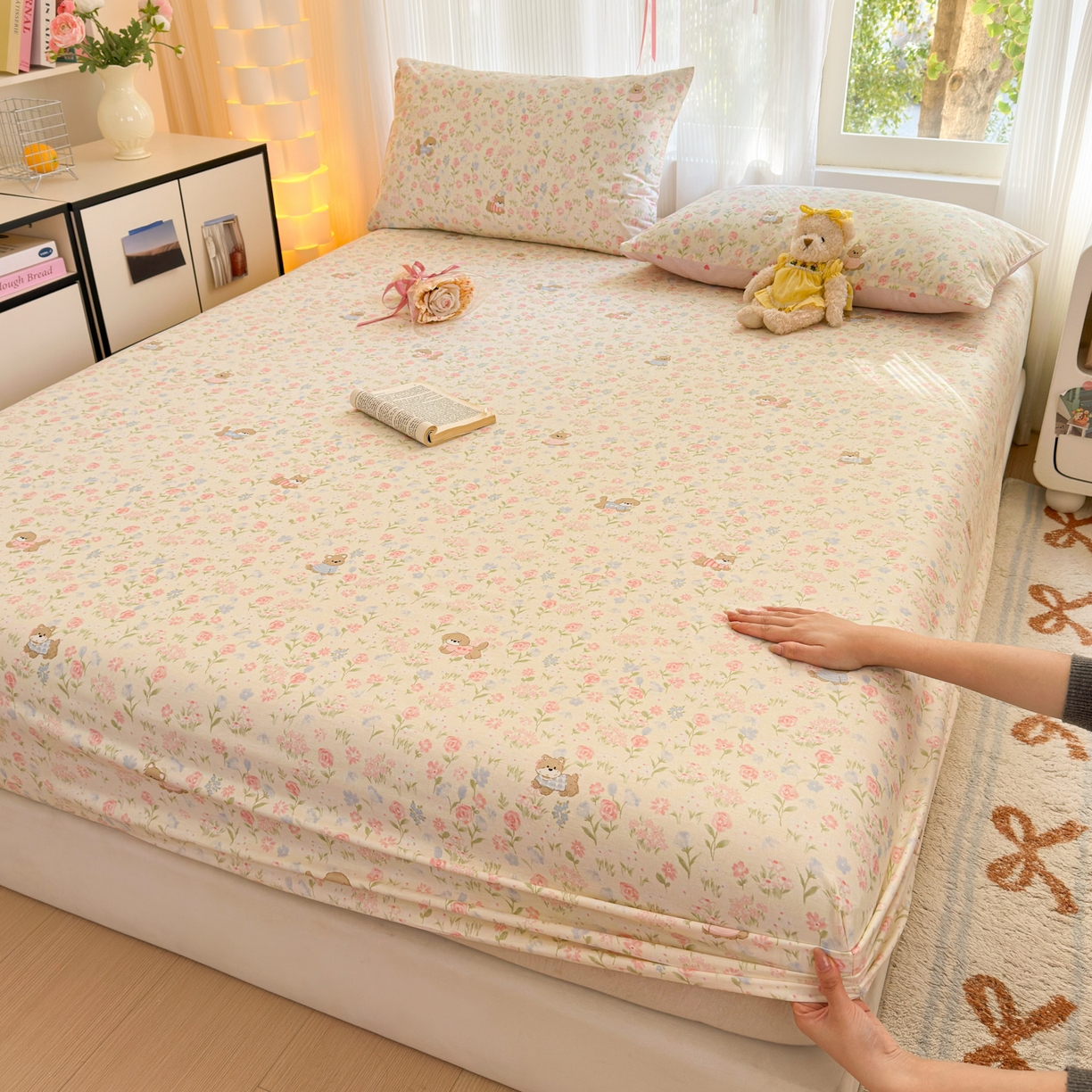 91家纺网 家纺一手货源 找家纺 清雅福 2025新款全棉柔软印花系列单床笠 甜莓手记-米