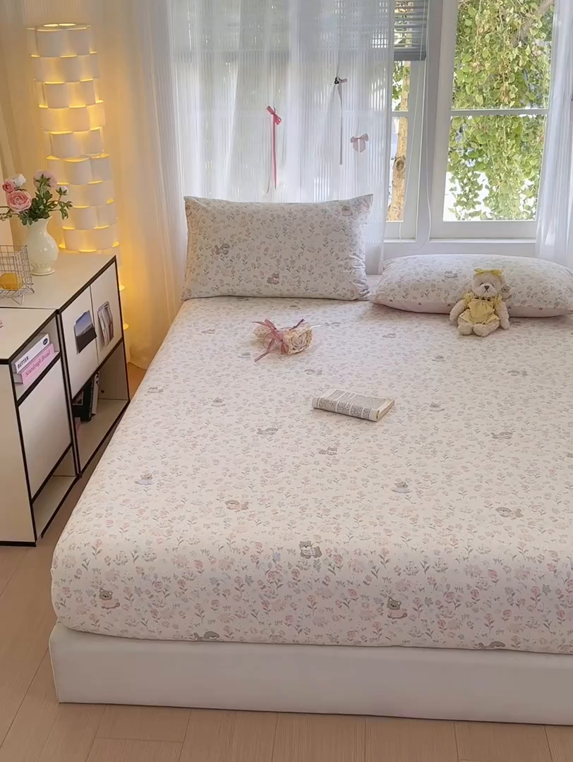 91家纺网 家纺一手货源 找家纺 清雅福 2025新款全棉柔软印花系列单床笠 甜莓手记-米