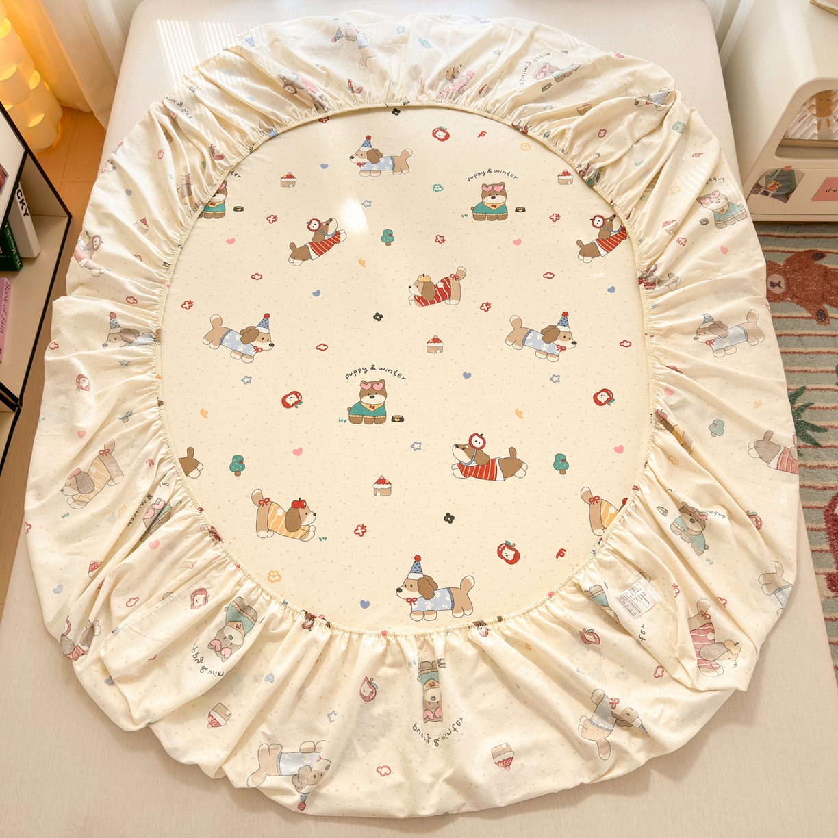 91家纺网 家纺一手货源 找家纺 清雅福 2025新款全棉柔软印花系列单床笠 汪星卧室