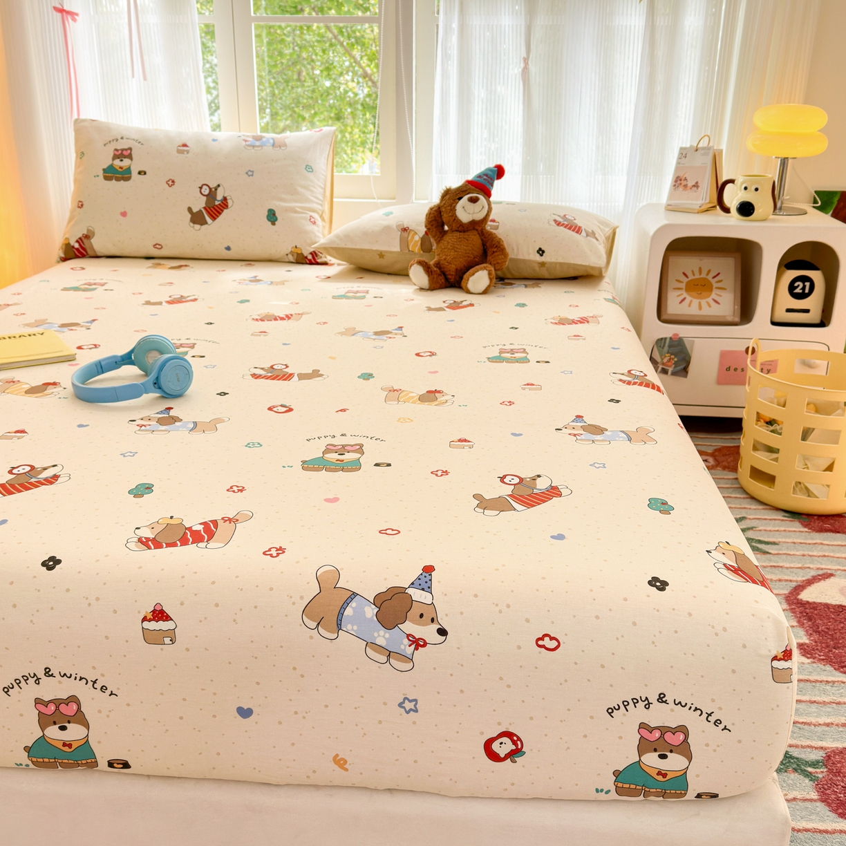 91家纺网 家纺一手货源 找家纺 清雅福 2025新款全棉柔软印花系列单床笠 汪星卧室