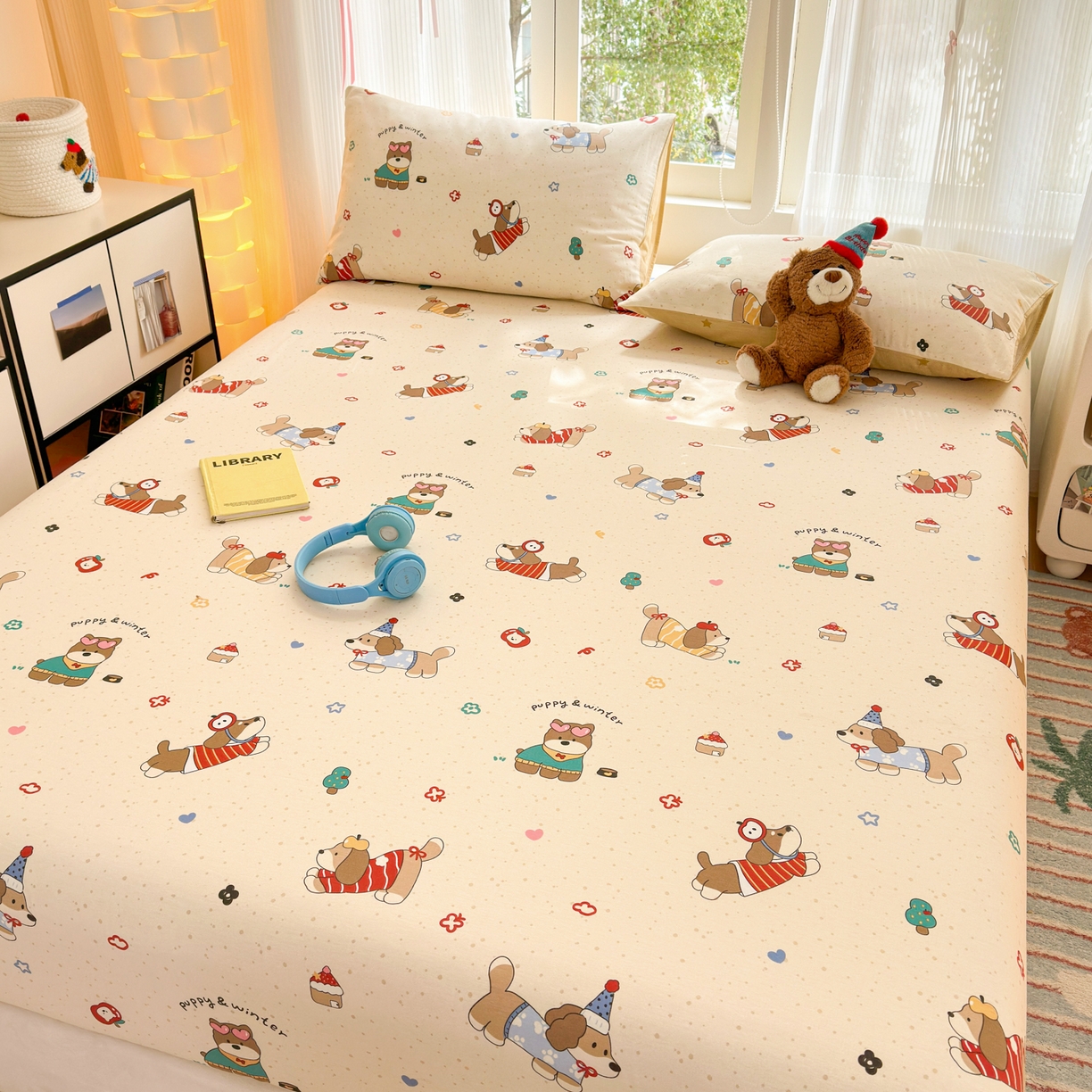 91家纺网 家纺一手货源 找家纺 清雅福 2025新款全棉柔软印花系列单床笠 汪星卧室