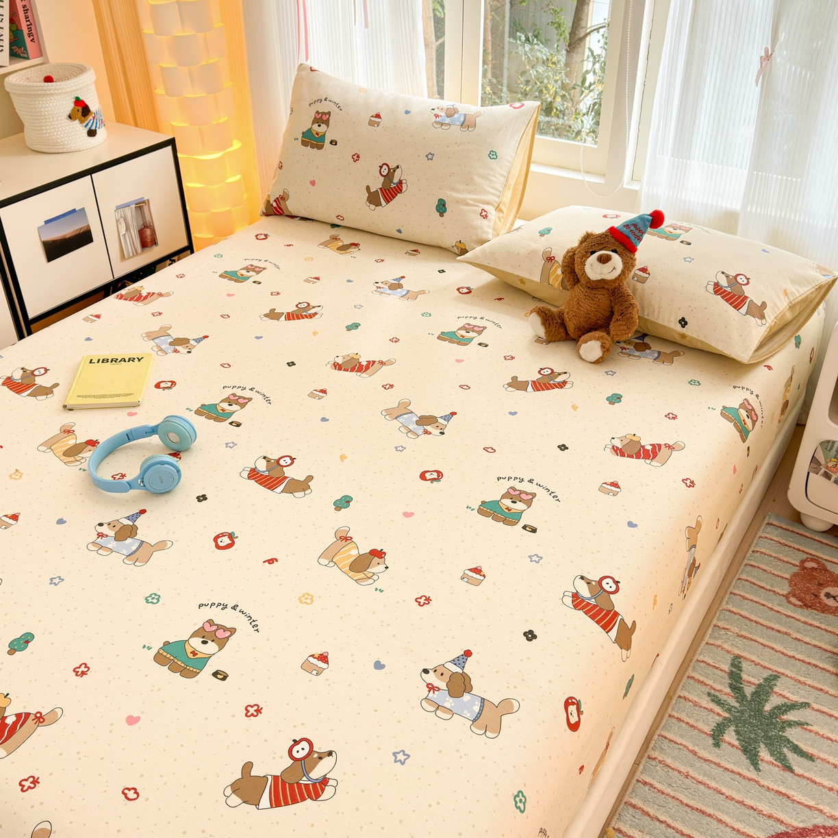 91家纺网 家纺一手货源 找家纺 清雅福 2025新款全棉柔软印花系列单床笠 汪星卧室