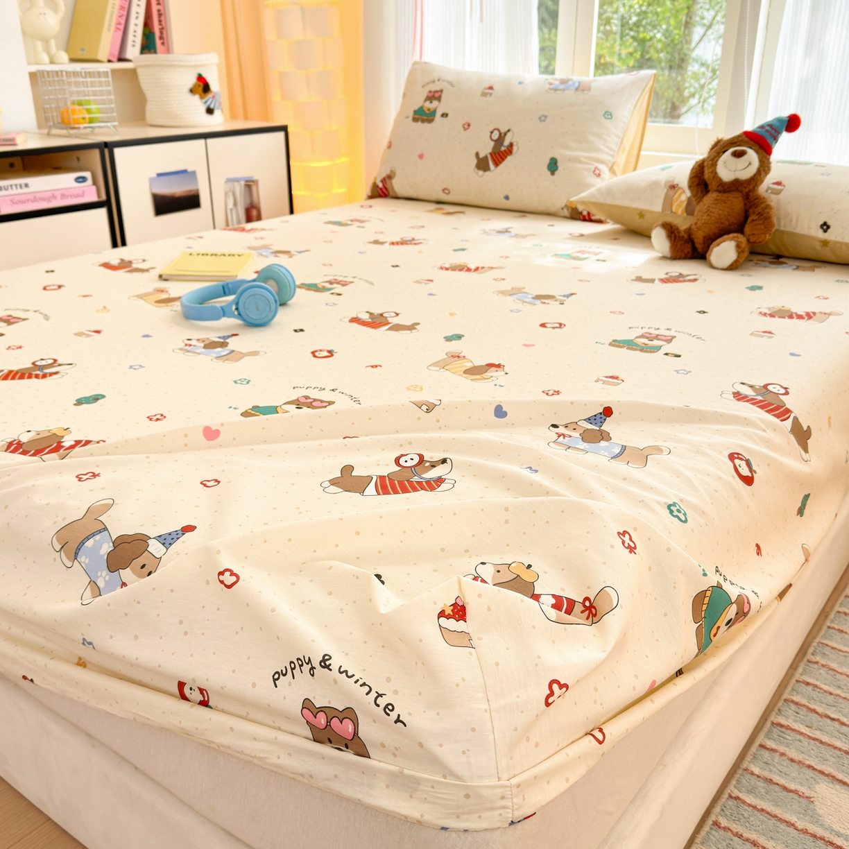 91家纺网 家纺一手货源 找家纺 清雅福 2025新款全棉柔软印花系列单床笠 汪星卧室