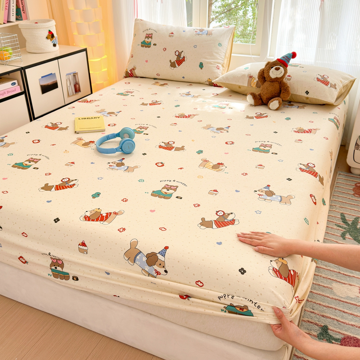 91家纺网 家纺一手货源 找家纺 清雅福 2025新款全棉柔软印花系列单床笠 汪星卧室