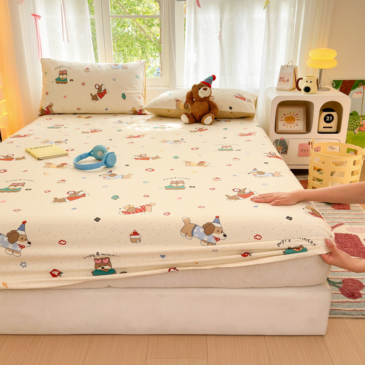 91家纺网 家纺一手货源 找家纺 清雅福 2025新款全棉柔软印花系列单床笠 汪星卧室