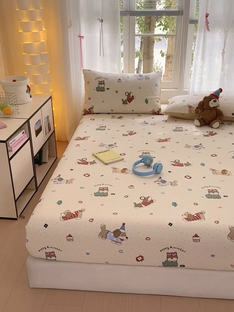 91家纺网 家纺一手货源 找家纺 清雅福 2025新款全棉柔软印花系列单床笠 汪星卧室