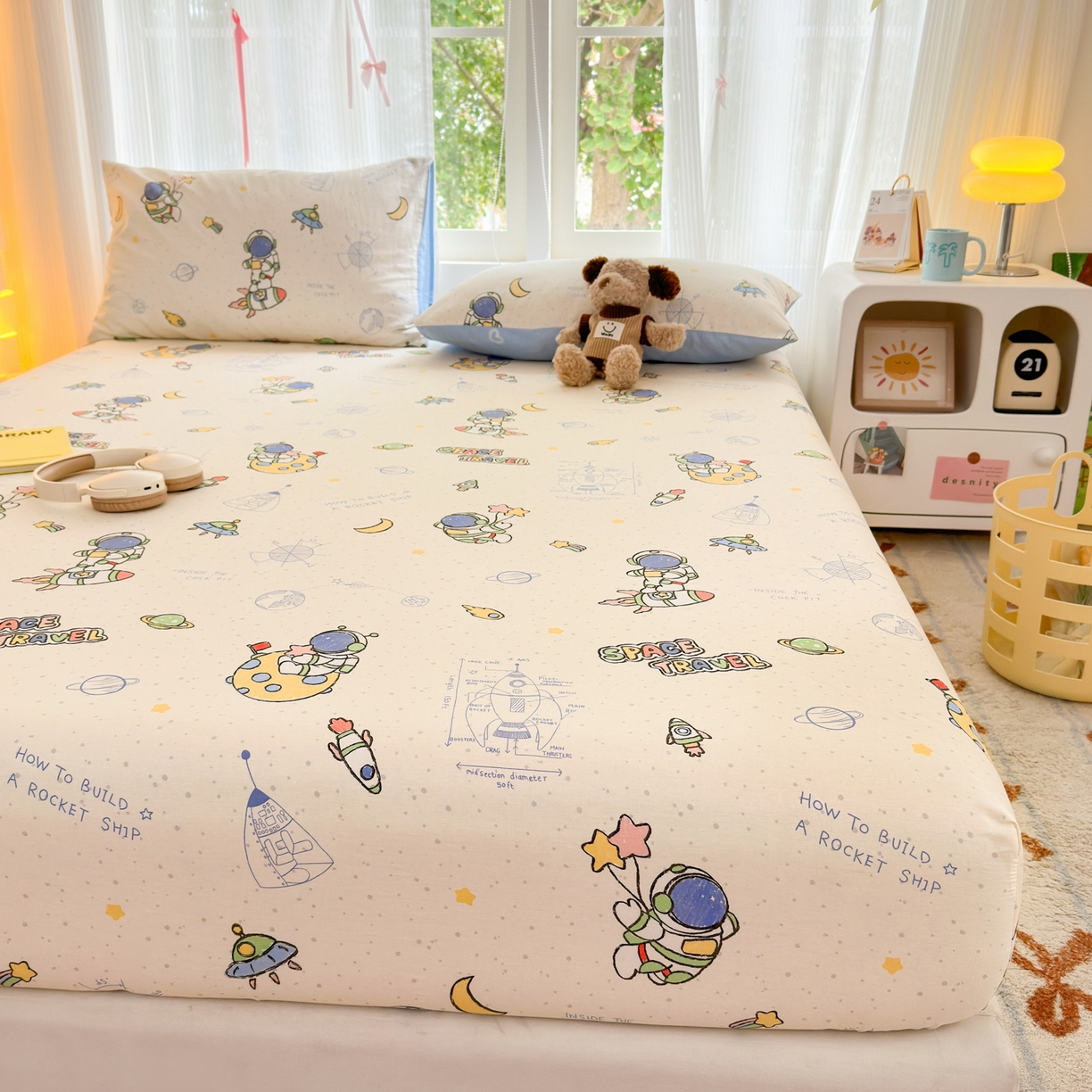 91家纺网 家纺一手货源 找家纺 清雅福 2025新款全棉柔软印花系列单床笠 星际仔仔