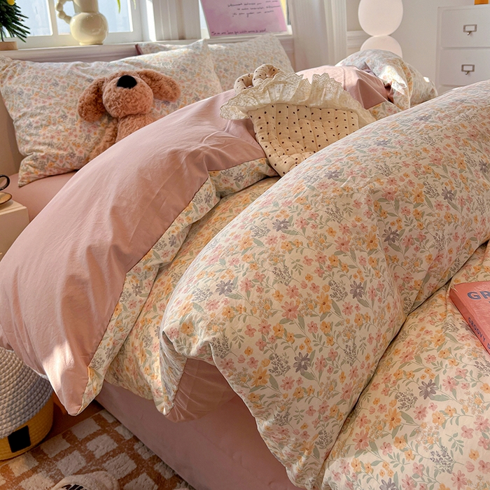 91家纺网 家纺一手货源 找家纺 一比一家纺 2026新款古法水洗仿棉云感纱A类四件套 花千朵