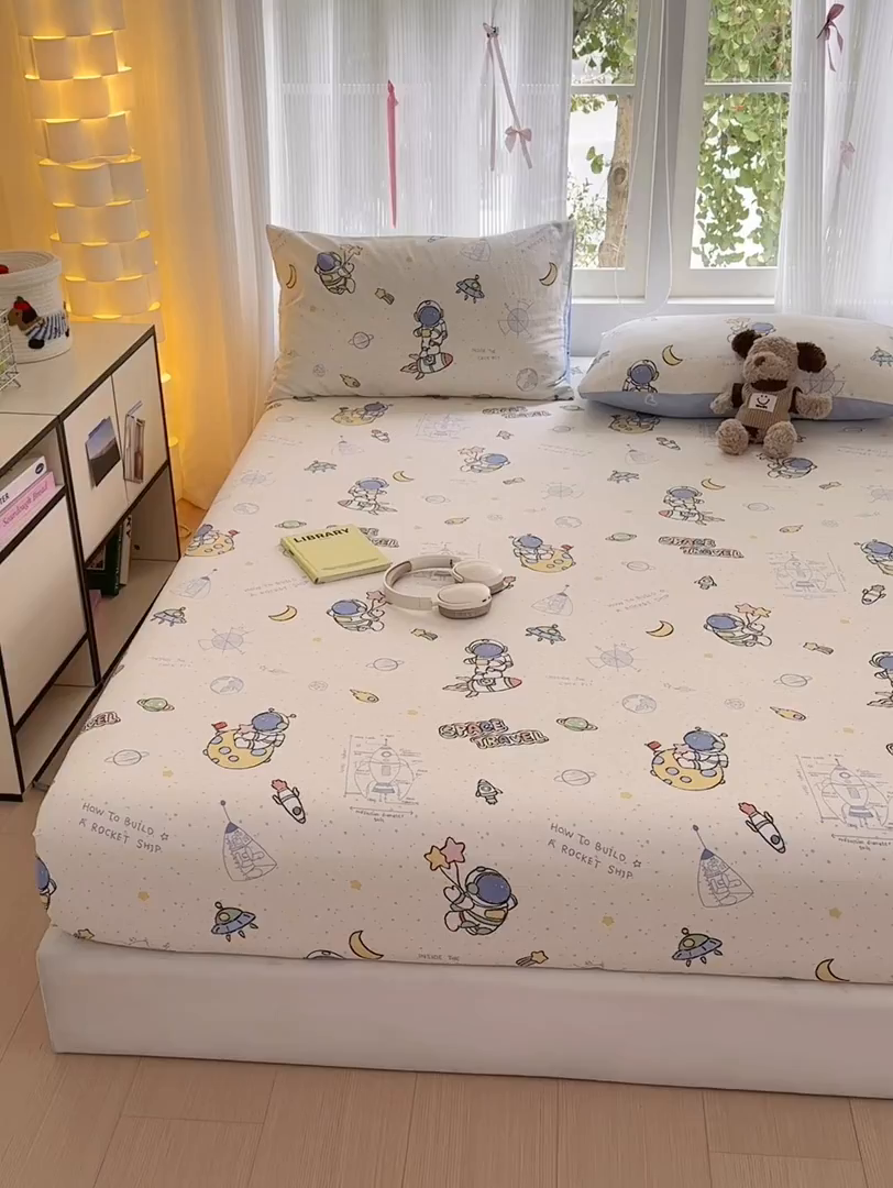 91家纺网 家纺一手货源 找家纺 清雅福 2025新款全棉柔软印花系列单床笠 星际仔仔