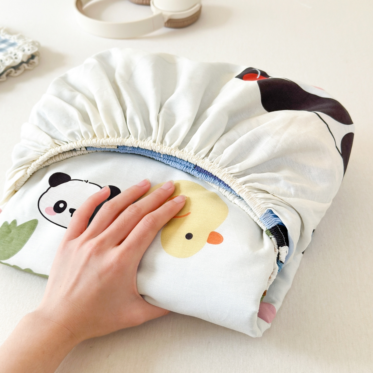 91家纺网 家纺一手货源 找家纺 清雅福 2025新款全棉柔软印花系列单床笠 熊猫鸭鸭乐-兰