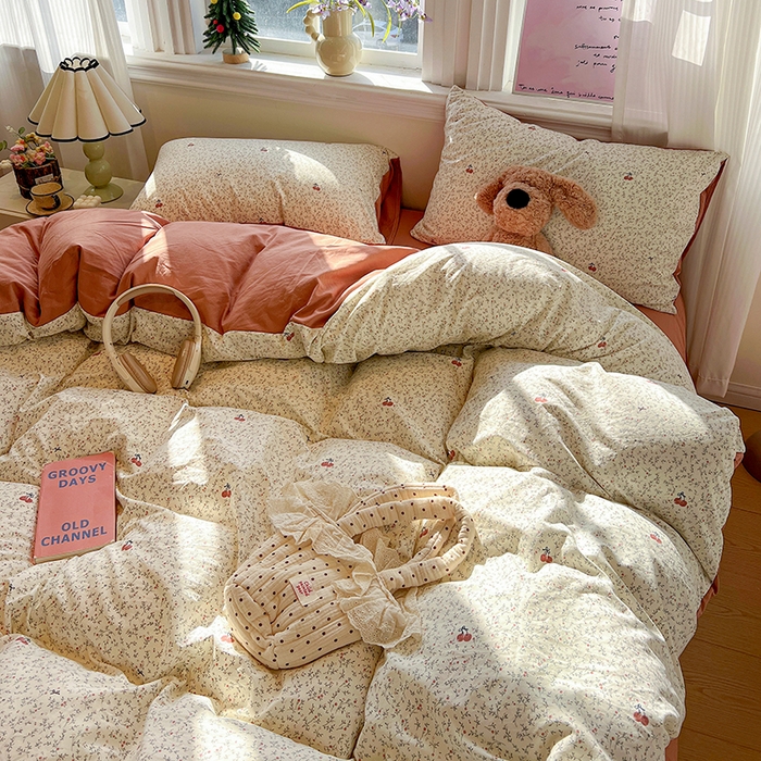 91家纺网 家纺一手货源 找家纺 一比一家纺 2026新款古法水洗仿棉云感纱A类四件套 酱果