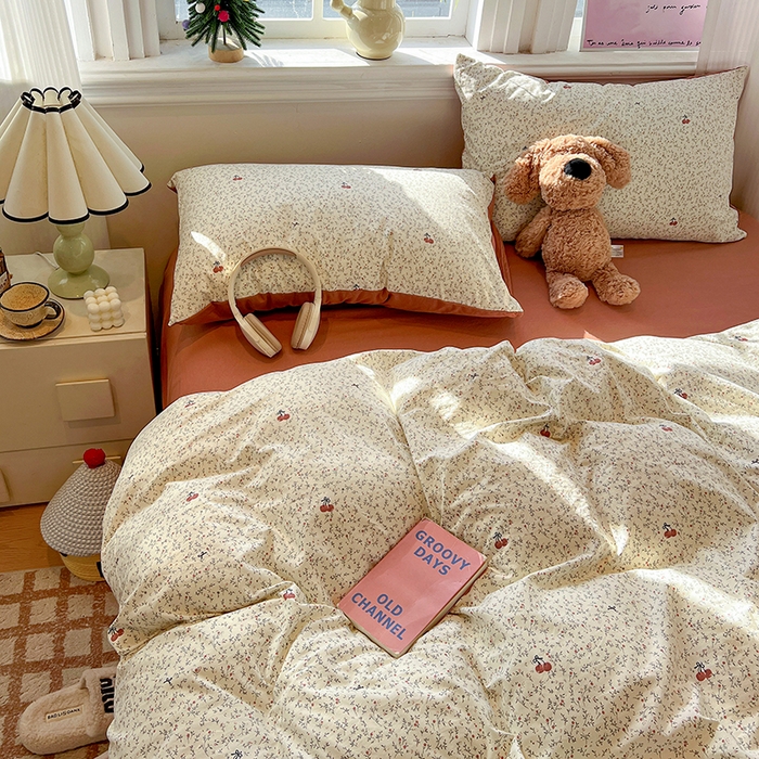 91家纺网 家纺一手货源 找家纺 一比一家纺 2026新款古法水洗仿棉云感纱A类四件套 酱果