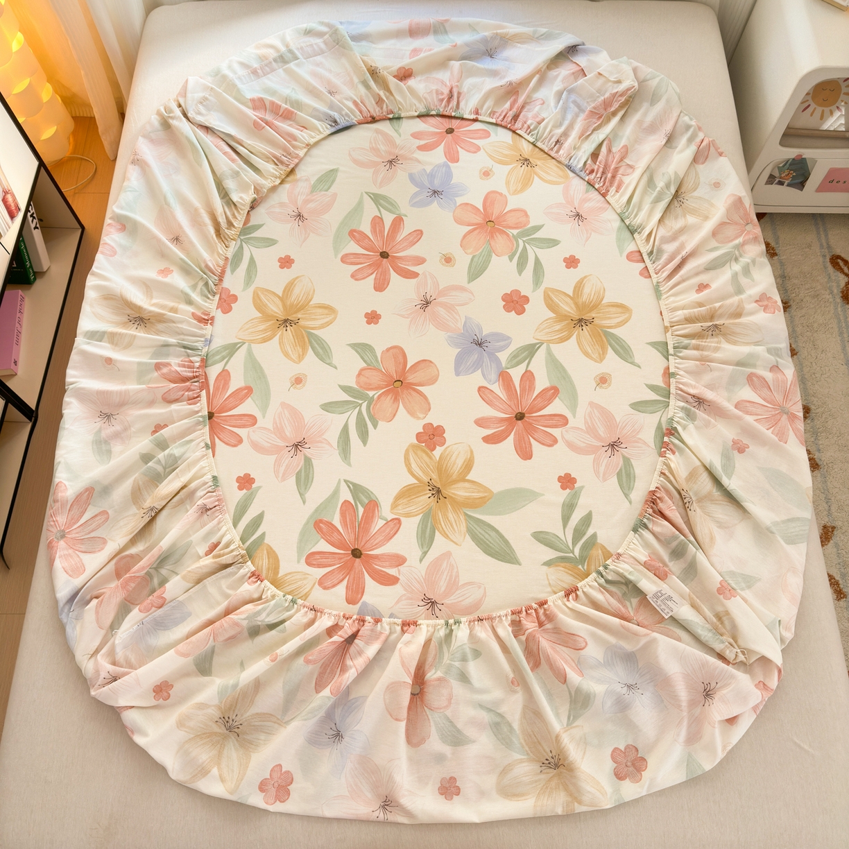 91家纺网 家纺一手货源 找家纺 清雅福 2025新款全棉柔软印花系列单床笠 云裳花谷