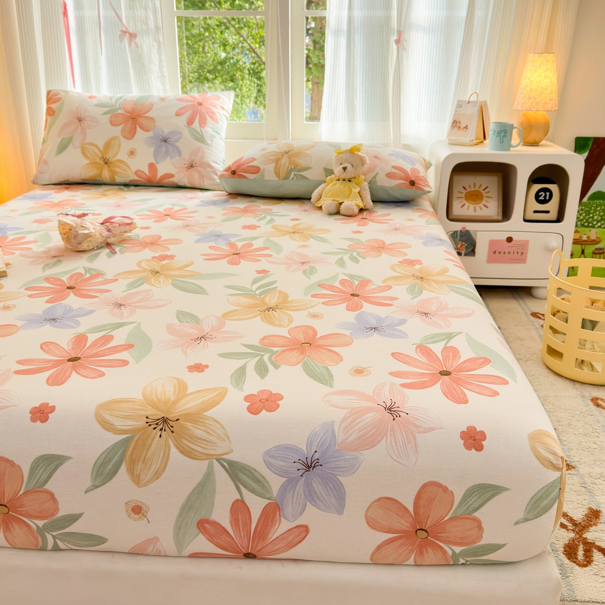 91家纺网 家纺一手货源 找家纺 清雅福 2025新款全棉柔软印花系列单床笠 云裳花谷